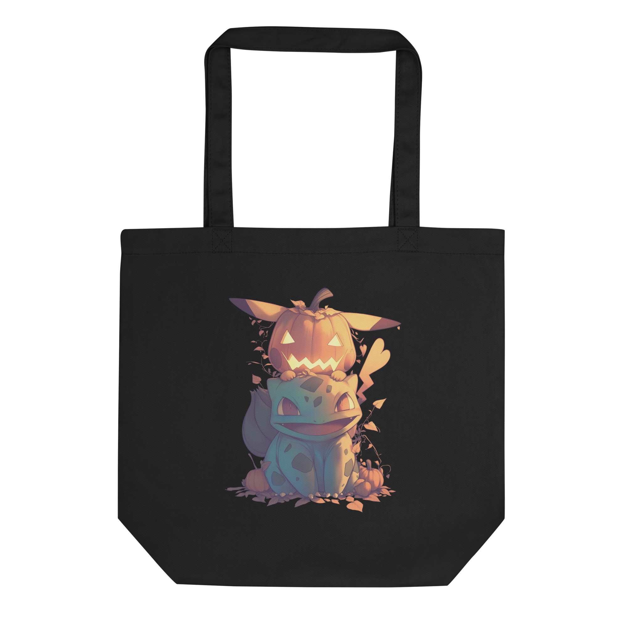 Black tote bag with cartoon characters 