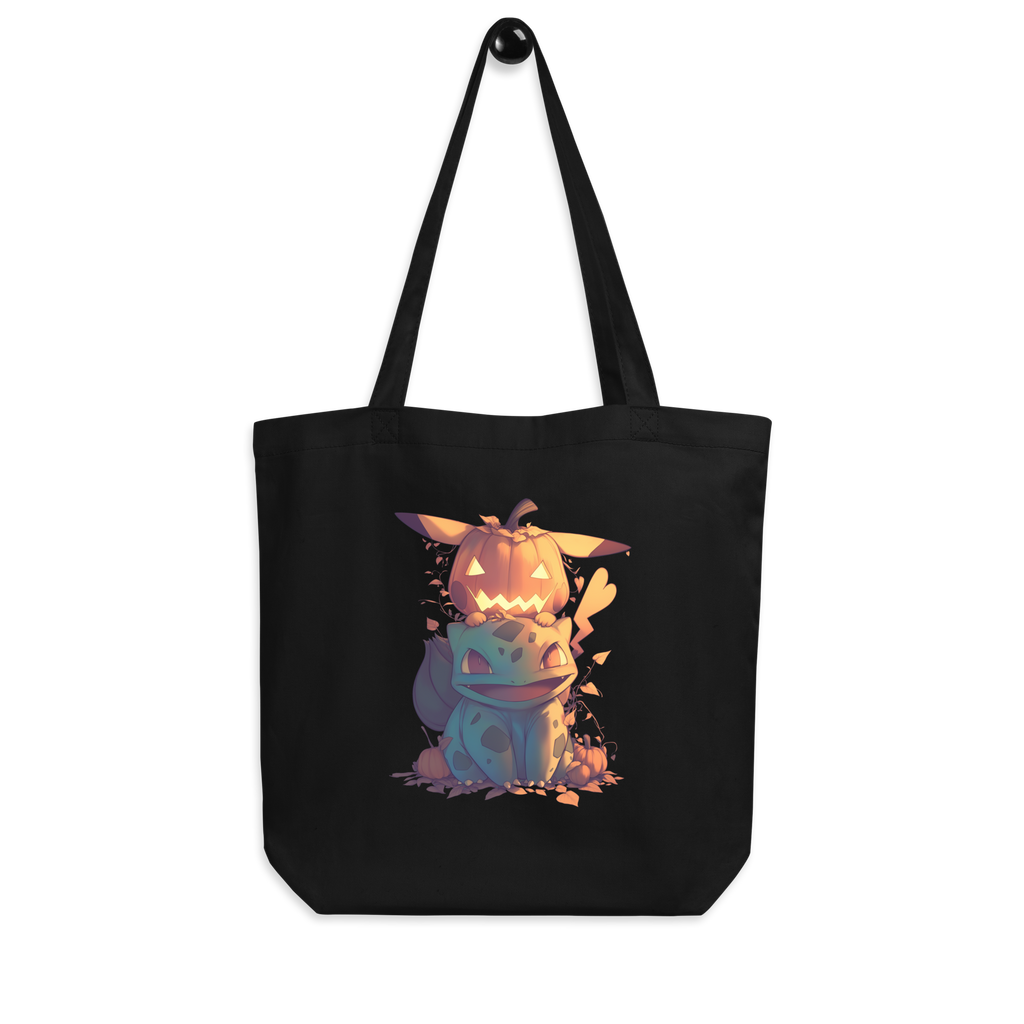 Black tote bag with Halloween-themed design 